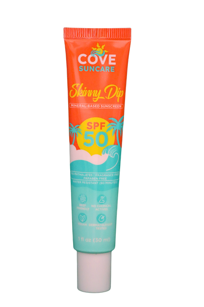 Cove Suncare Skinny Dip SPF 50 mineral sunscreen tube